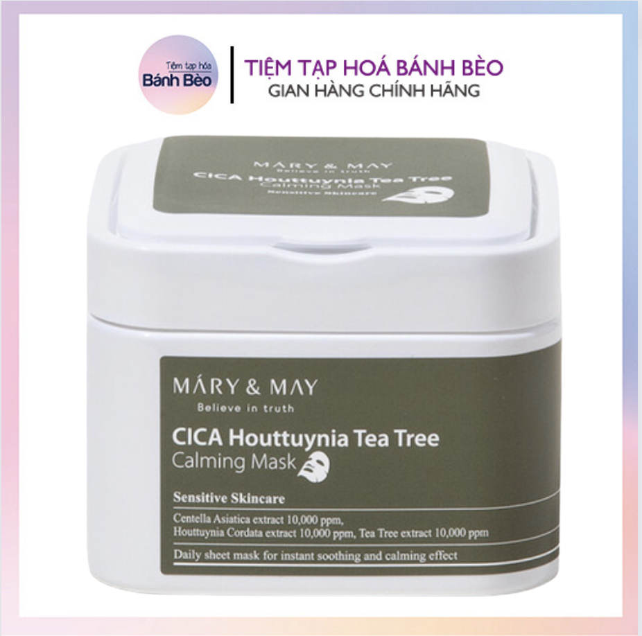 Hộp mặt nạ giấy dưỡng ẩm, làm dịu mary&may cica houttuynia tea tree calming mask