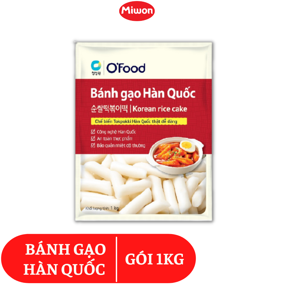 Bánh gạo Tokbokki Hàn Quốc O'Food 1KG dạng THỎI TO dẻo dai, đủ cho 5 đến 6 người ăn