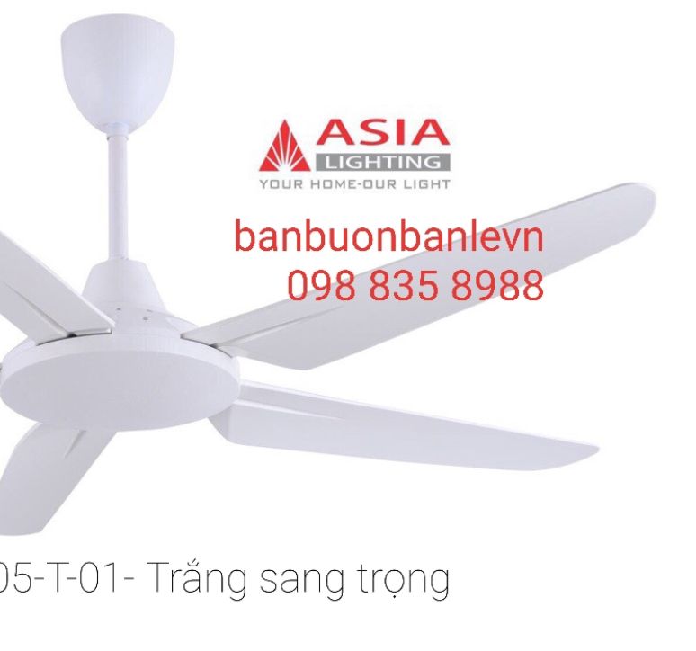 Quạt trần 5 cánh có điều khiển asia - qt- 05t-01 - trắng sang trọng