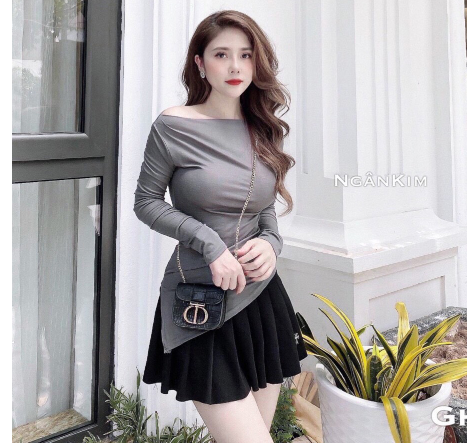 Áo thun nữ lệch vai vạt chéo form ôm chất siêu đẹp hàng chuẩn hotgirl