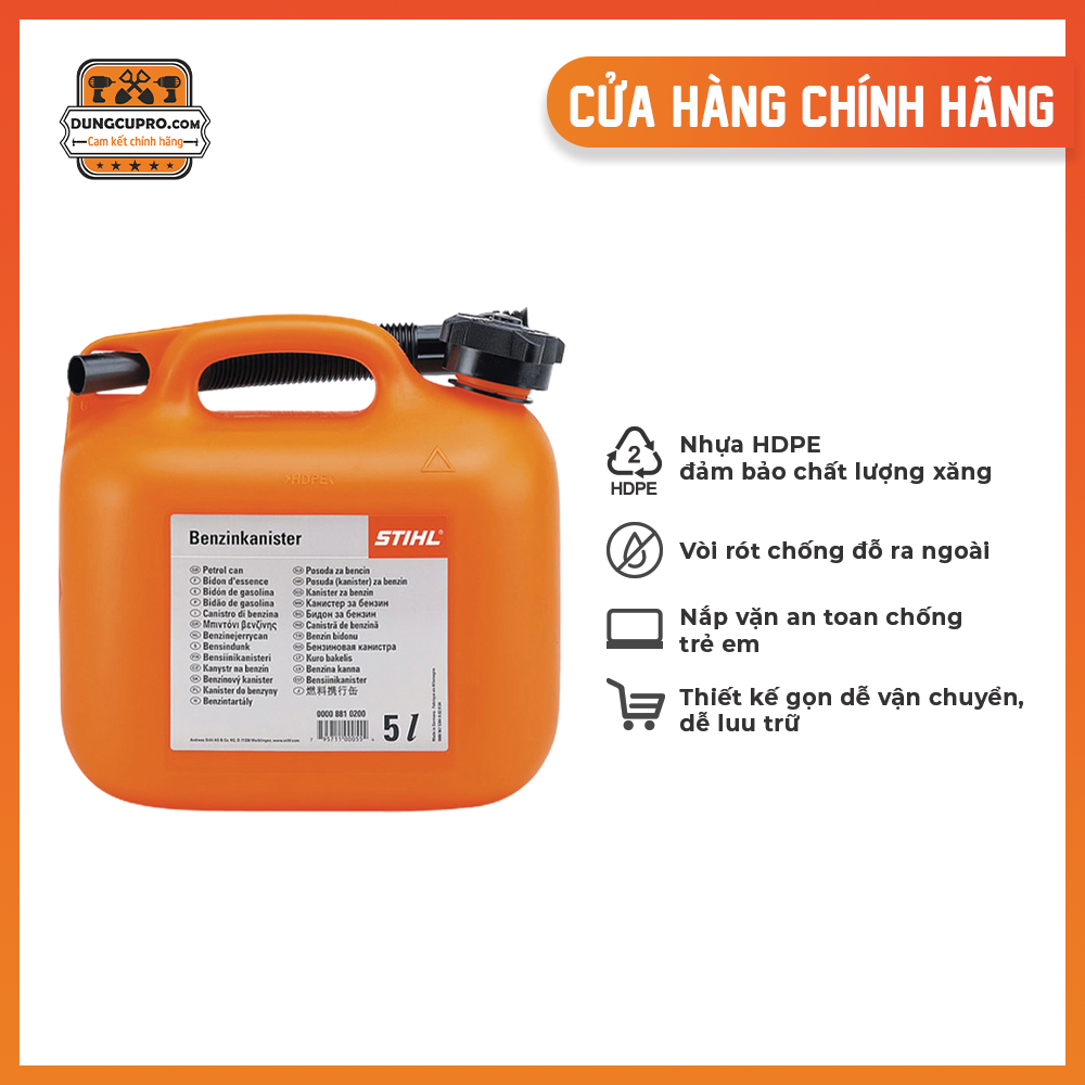 Can Chứa Xăng STIHL 5L - MADE IN GERMANY - Nhựa cao cấp, không tan