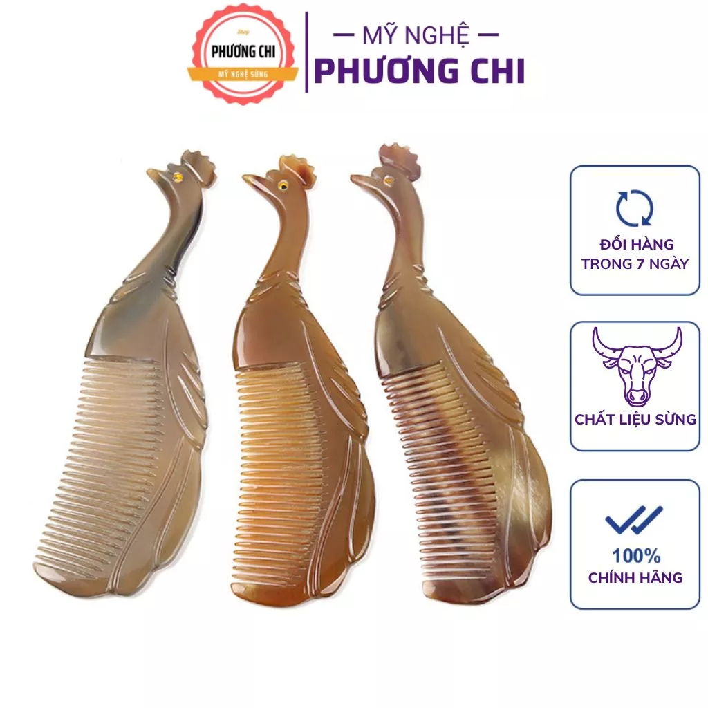 Lược sừng chạm khắc hình công tỉ mỉ đẹp, lược chải tóc gỡ rối massage đầu - Mỹ Nghệ Phương Chi