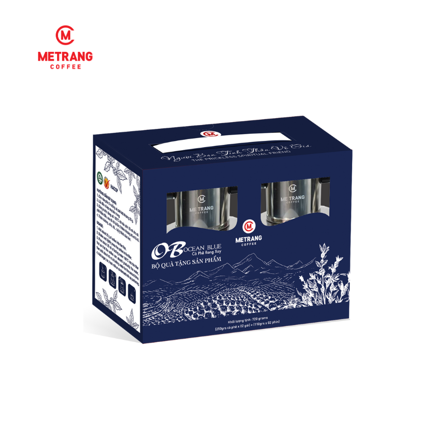 Cà Phê Mê Trang Ocean Blue gift set - bột HCK 500g + 2 phin Inox - Cà phê nguyên chất