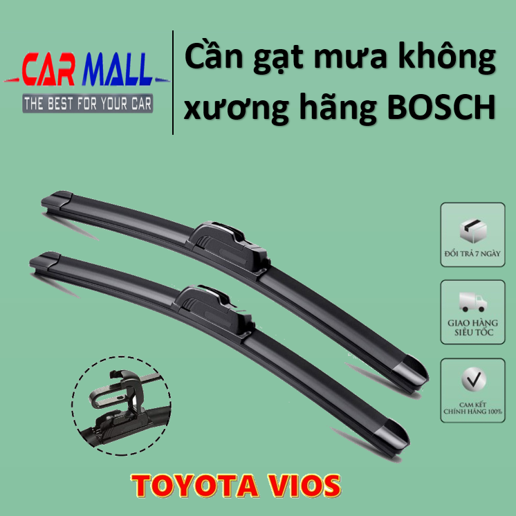 Cần gạt mưa xe ô tô TOYOTA VIOS loại không xương Silicone hãng BOSCH, cần gạt mưa, lưỡi gạt mưa, chổi gạt mưa