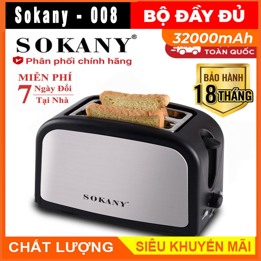 Máy nướng bánh, lò nướng bánh sokany đen 2 công suất lớn 800w nướng nhanh trong 1-2p