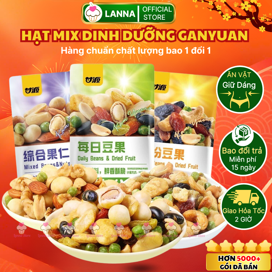  【TÚI 1KG Hạt mix dinh dưỡng tẩm vị Gan Yuan đậu mix hạt & trái cây sấy khô Kam Yuens  gói ~30g  