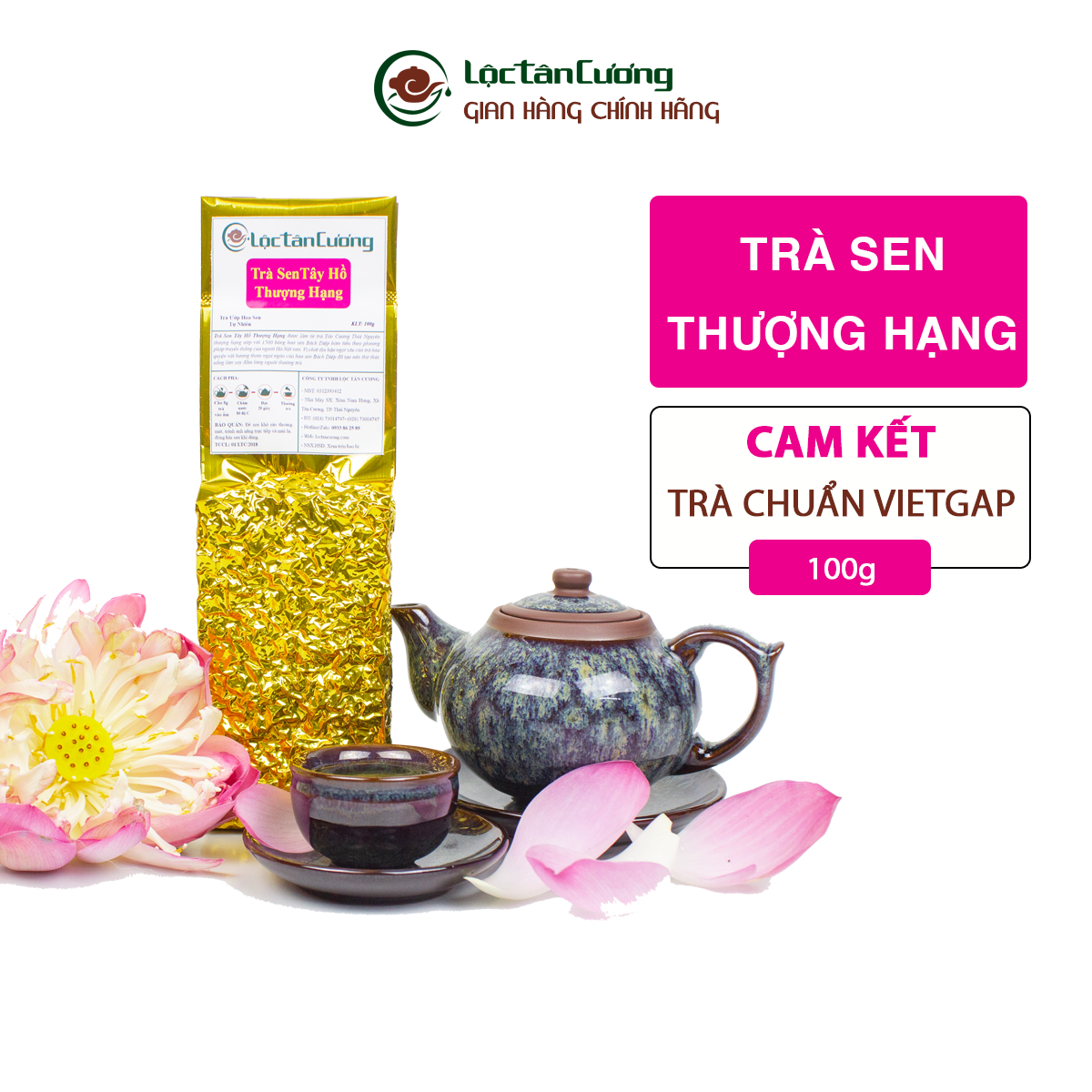 Trà sen tây hồ thượng hạng lộc tân cương túi 100g, trà ướp hoa sen cao cấp