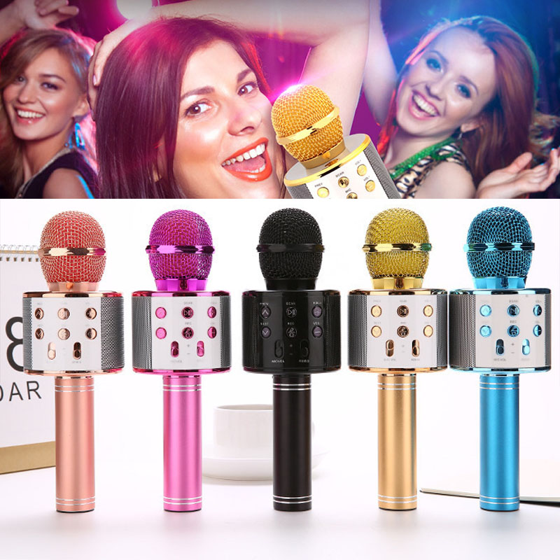 Micro karaoke bluetooth không dây COD ws858L đèn LED nháy theo nhạc, tặng kèm loa, micro karaoke di động, micro hát ô tô mini, micro karaoke