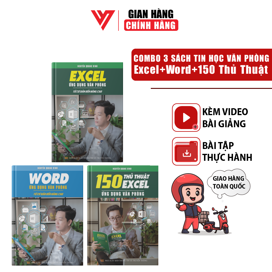 Combo 3 sách excel word 150 thủ thuật đào tạo tin học ứng dụng văn phòng kèm theo khóa học online