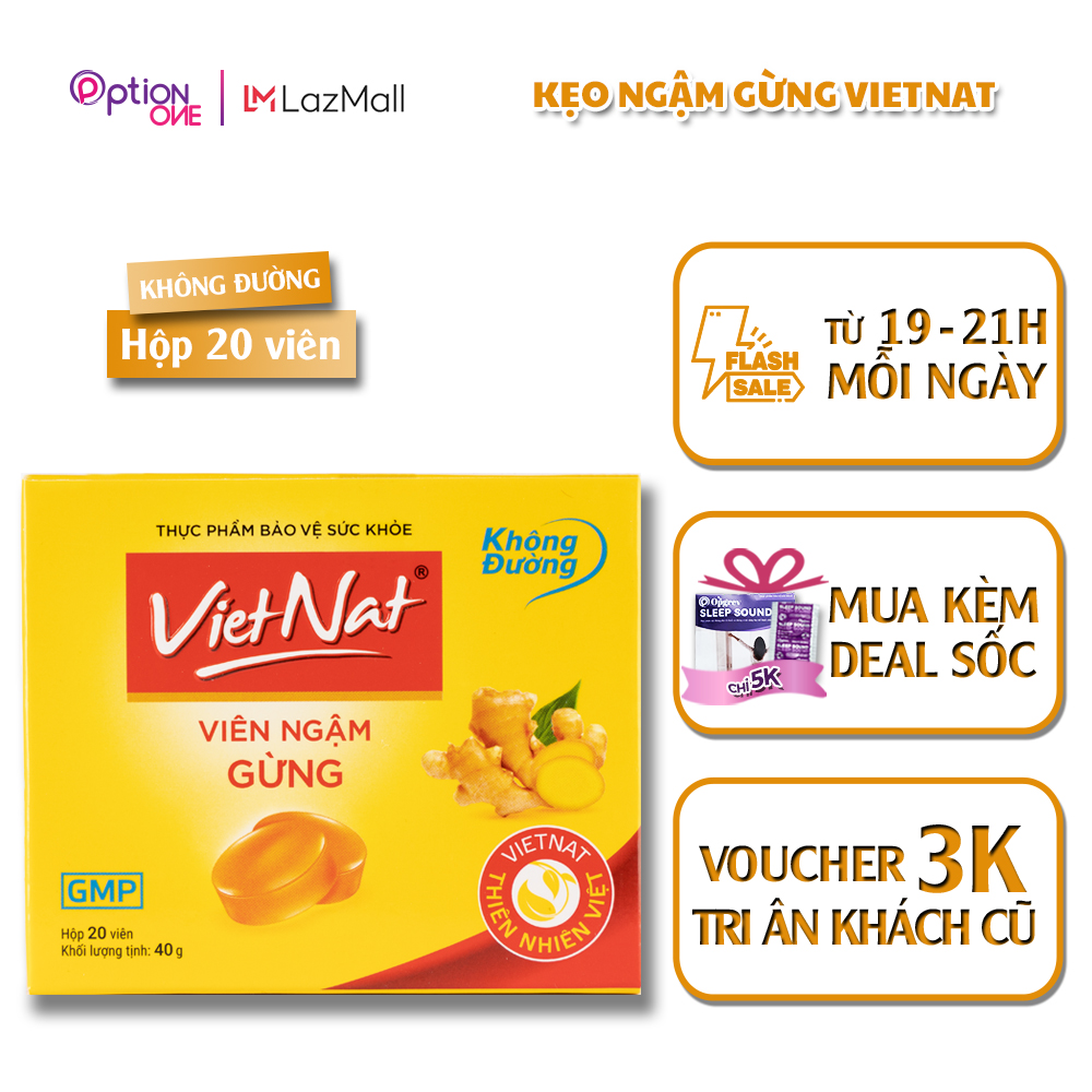 Kẹo ngậm gừng vietnat không đường hỗ trợ tiêu hóa giảm cảm cúm - hộp 20 viên