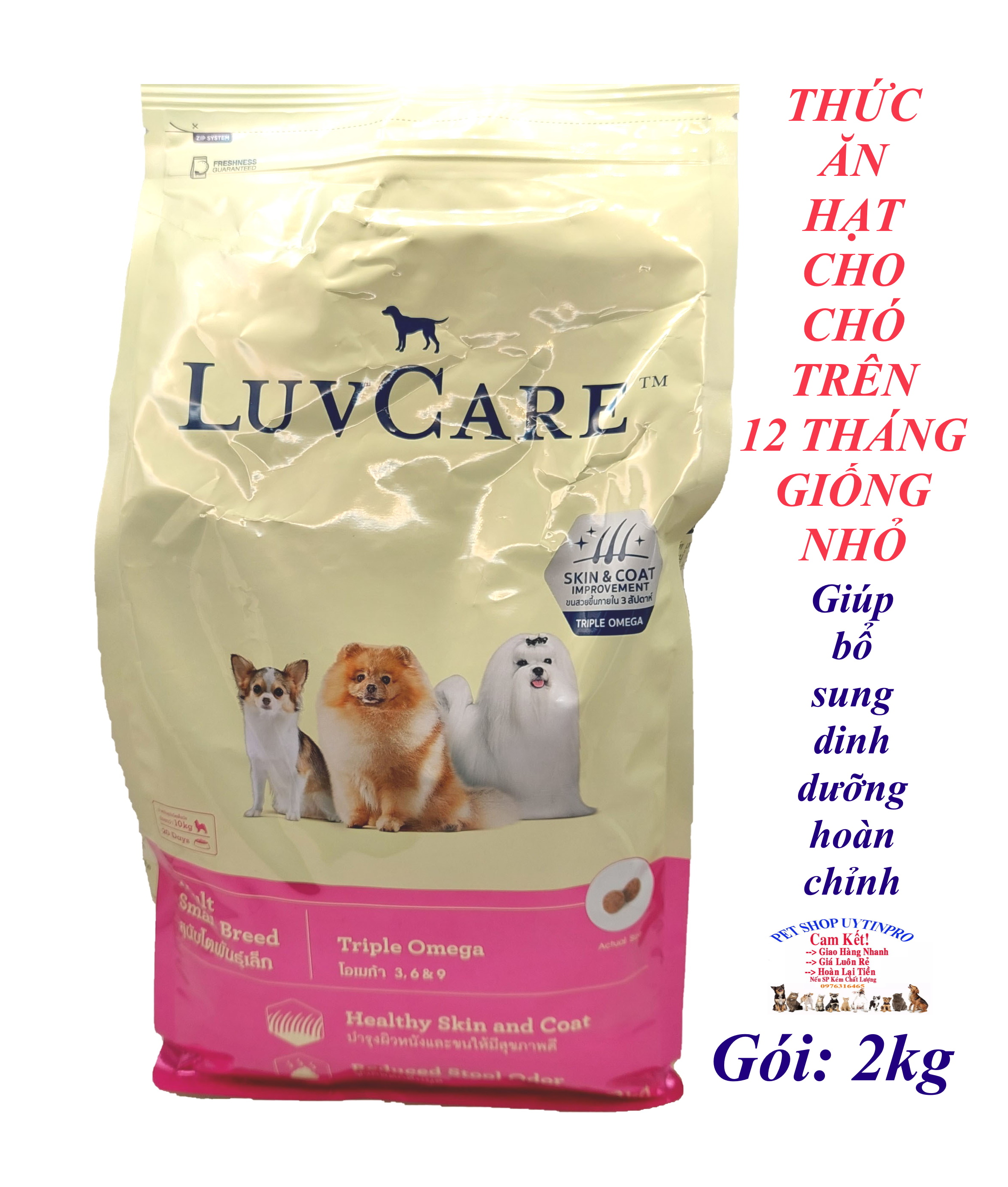 Thức ăn hạt cho Chó trưởng thành giống nhỏ LuvCare Adult Small Breed Gói 2kg Bổ sung dinh dưỡng hoàn chỉnh Sx Thái Lan