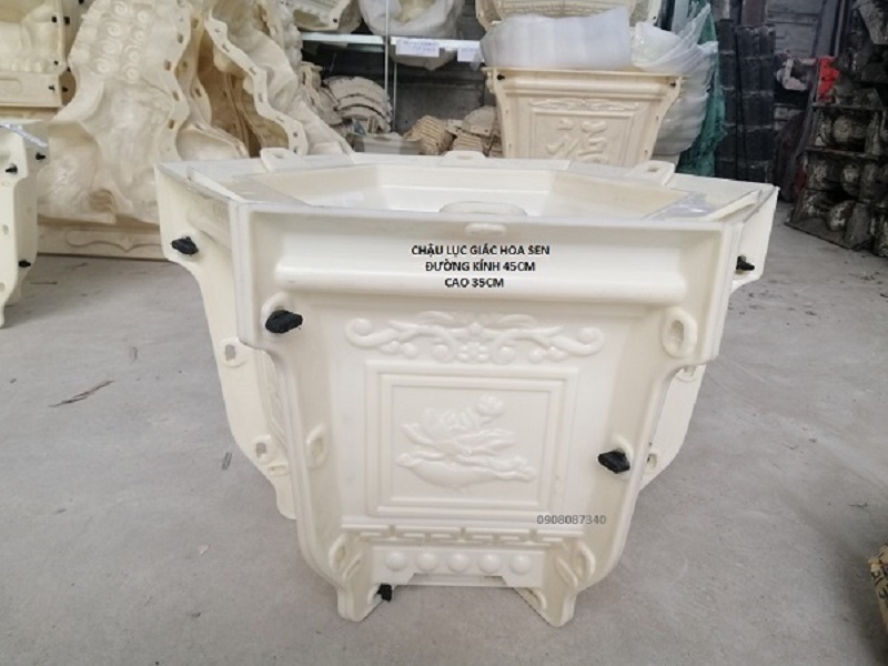 Khuôn đúc chậu kèm đôn lục giác hoa sen 45cm, khuôn chậu trồng cây cảnh giá rẻ