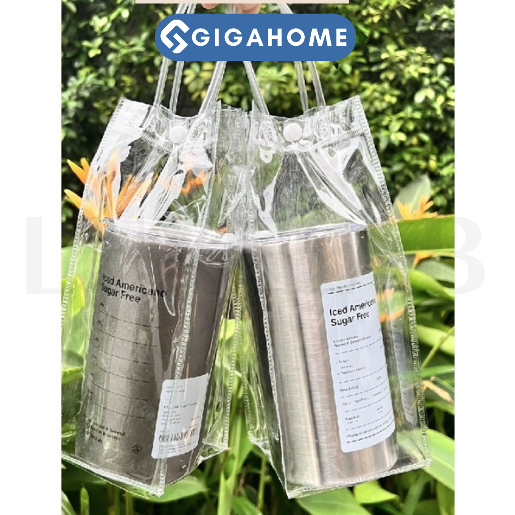 Combo 2 Túi Nhựa Đựng Bình Nước Trong Suốt Có Quai Xách Và Nút Bấm GIGAHOME 11710