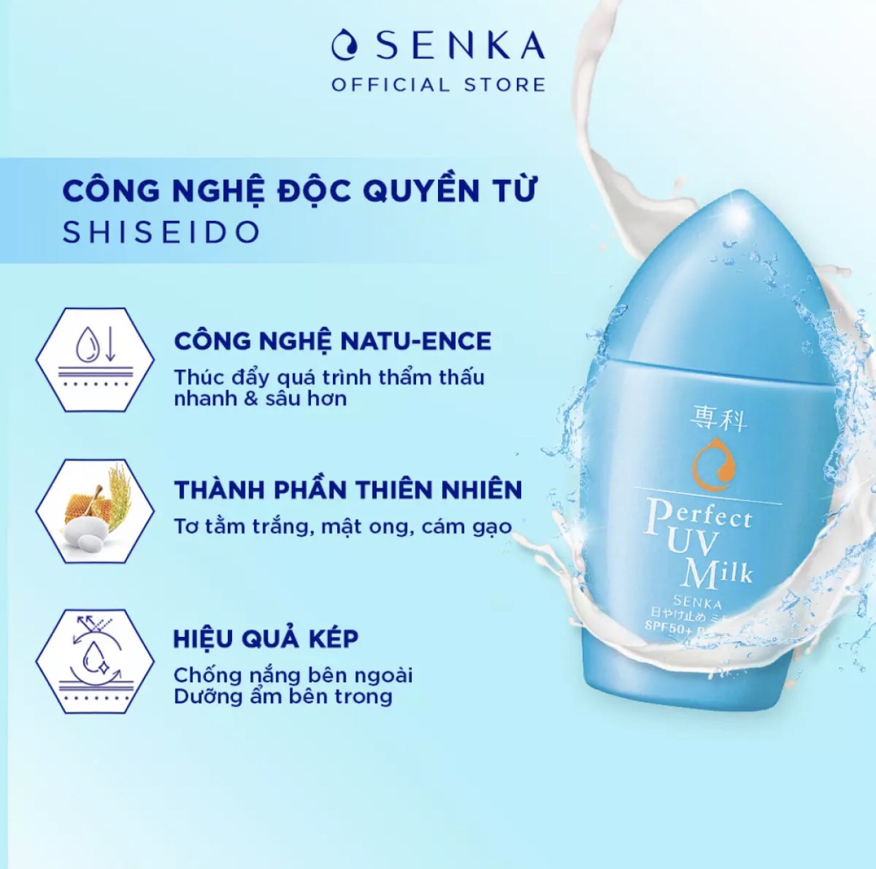 [HCM]Kem chống nắng dạng sữa khô thoáng bảo vệ da ngăn ngừa lão hóa Senka Perfect UV Milk 40ml
