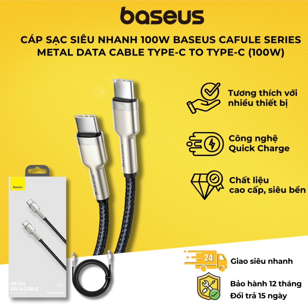 Cáp sạc nhanh & truyền data tốc độ cao Baseus Cafule C to C PD cho Smartphone/ Tablet / Macbook/ Laptop Type C