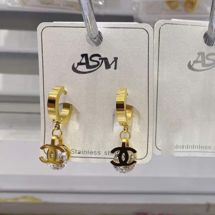 Bông Tai Tòn Ten Đính Đá Thép Titan Ko Han Rỉ TT 3734