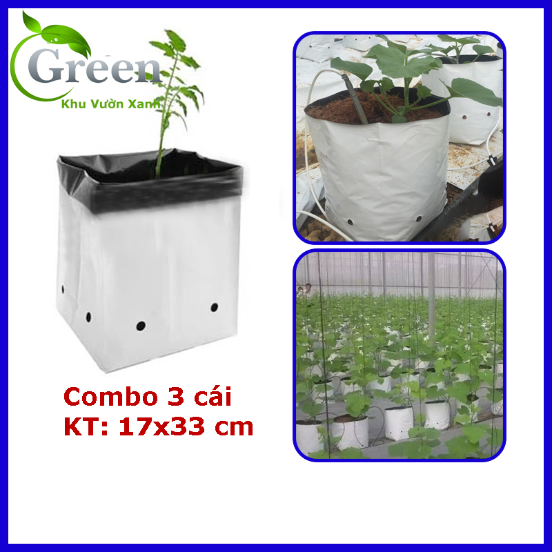 Combo 3 Túi Trồng Cây (Ươm Cây) Trồng Rau Hai Lớp (2 Da) PE Trắng Đen Độ Bền Cao (KT 17x33 cm)