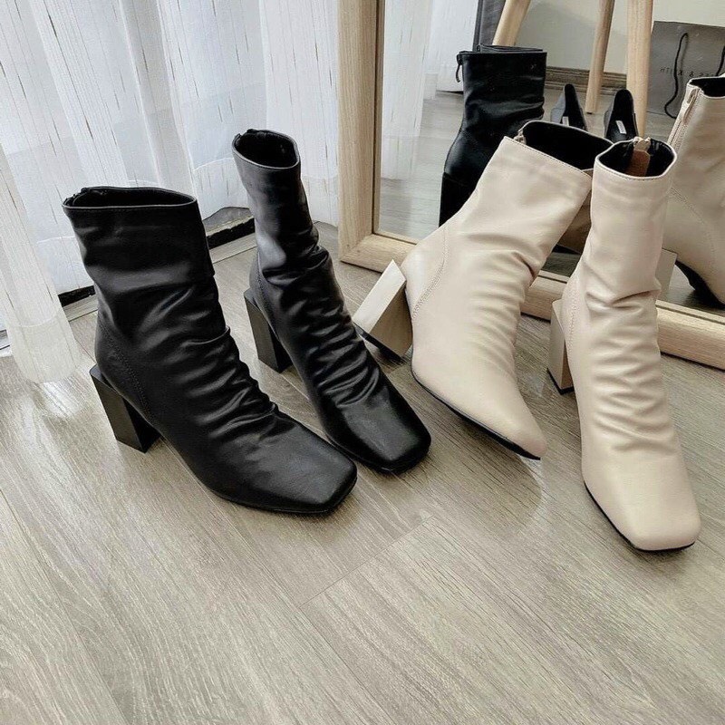 Bốt nữ cao cổ hàng quốc nhăn đế độn kiểu dáng hottred