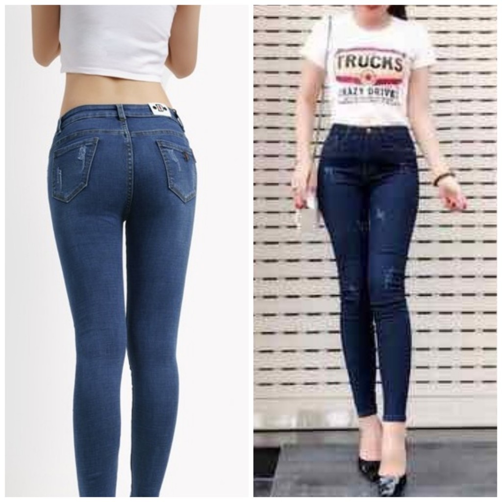 Quần jean nữ cào nhẹ co giãn lưng cao 3 màu