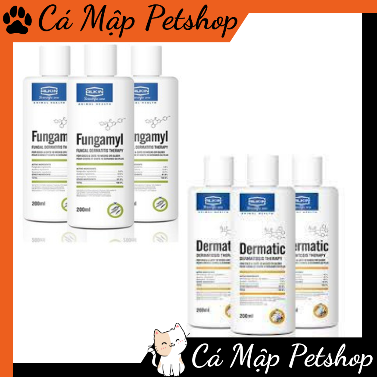 Sữa tắm Fungamyl, Sữa tắm Dermatic ngừa nấm da, vảy gàu cho chó mèo – 200ml
