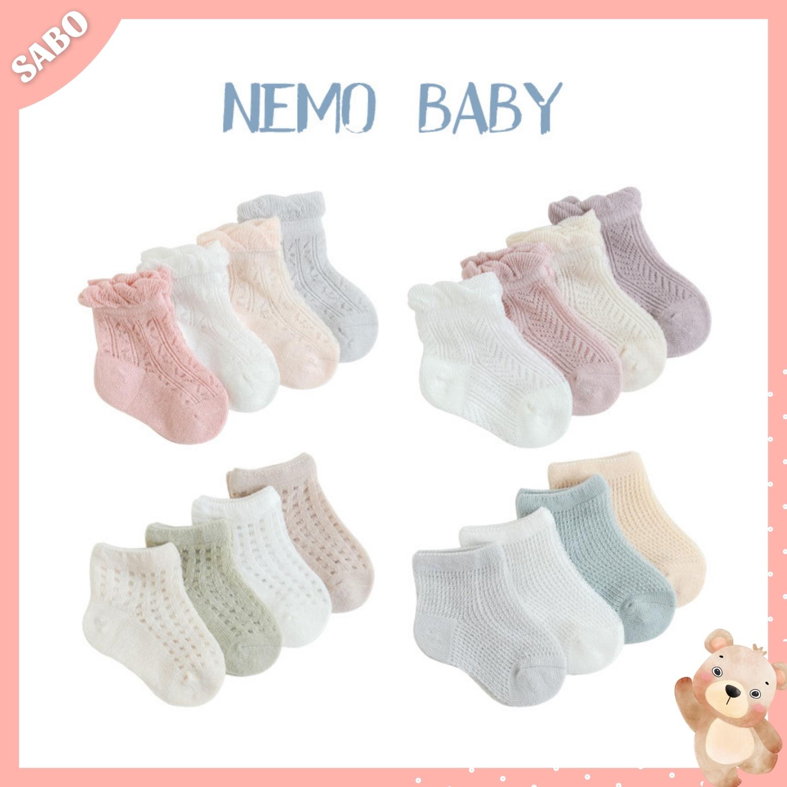 Set 4 đôi tất lưới mỏng phối màu xinh xắn nemo baby cho bé sơ sinh 0-12 tháng, vớ lưới hè cho bé