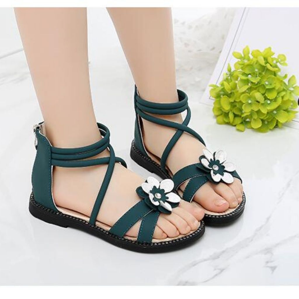 Dép Quai Hậu Đế Bằng Quai Chéo  Cổ Cao Đính Hoa Cho Bé Gái KX009