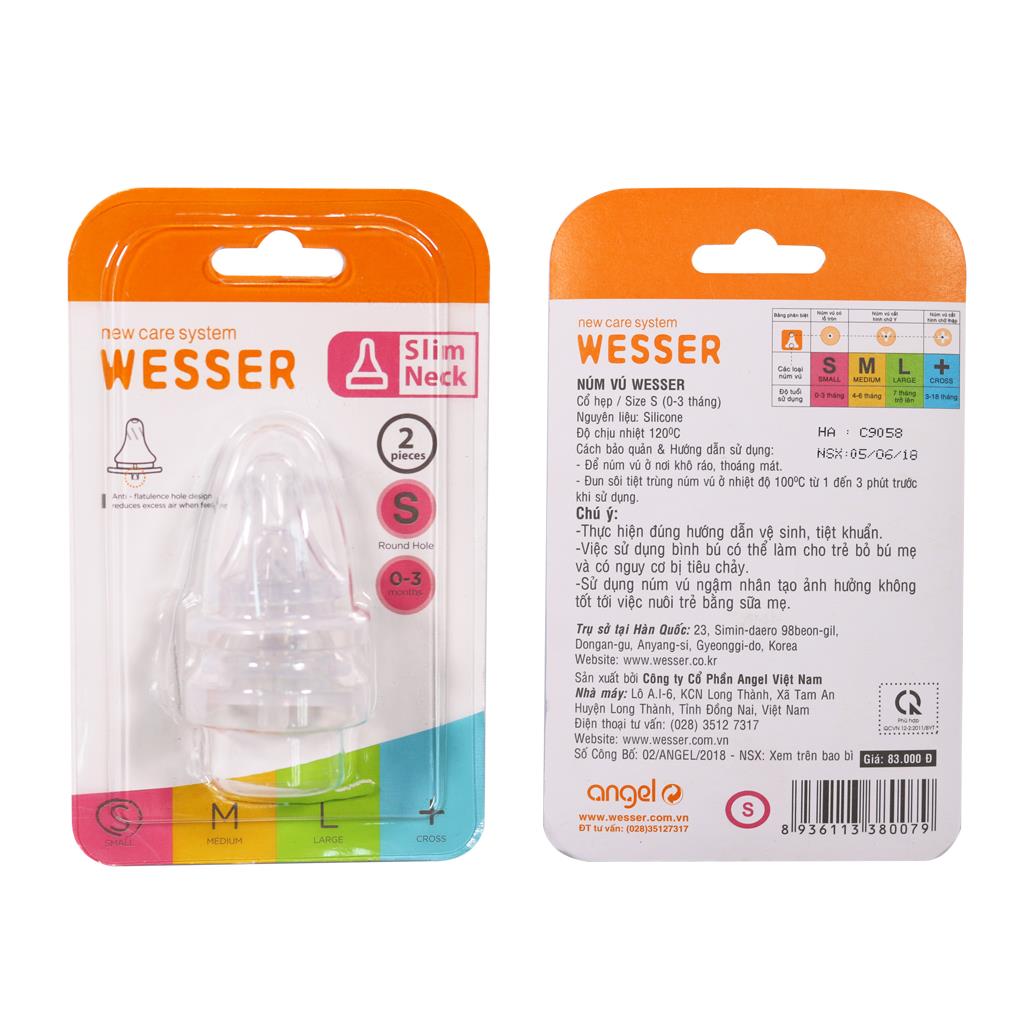 Núm vú thay thế bình cổ hẹp Wesser các size S/M/M/+