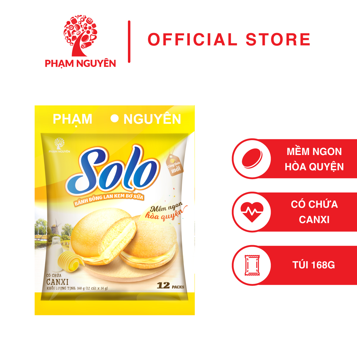 Bánh bông lan kem Solo 168g Phạm Nguyên - bánh kẹo Phạm Nguyên