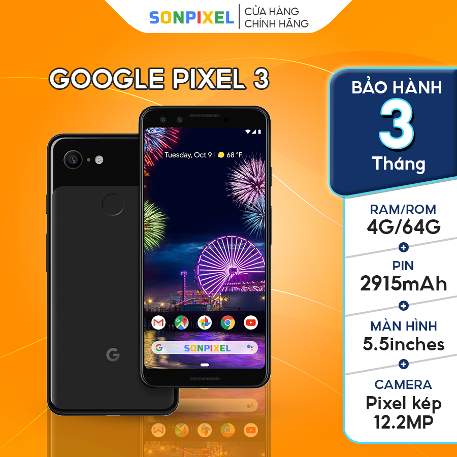 Điện thoại google pixel 3, chip snapdragon 845 ram 4g/64gb likenew chính hãng giá rẻ. sonpixel