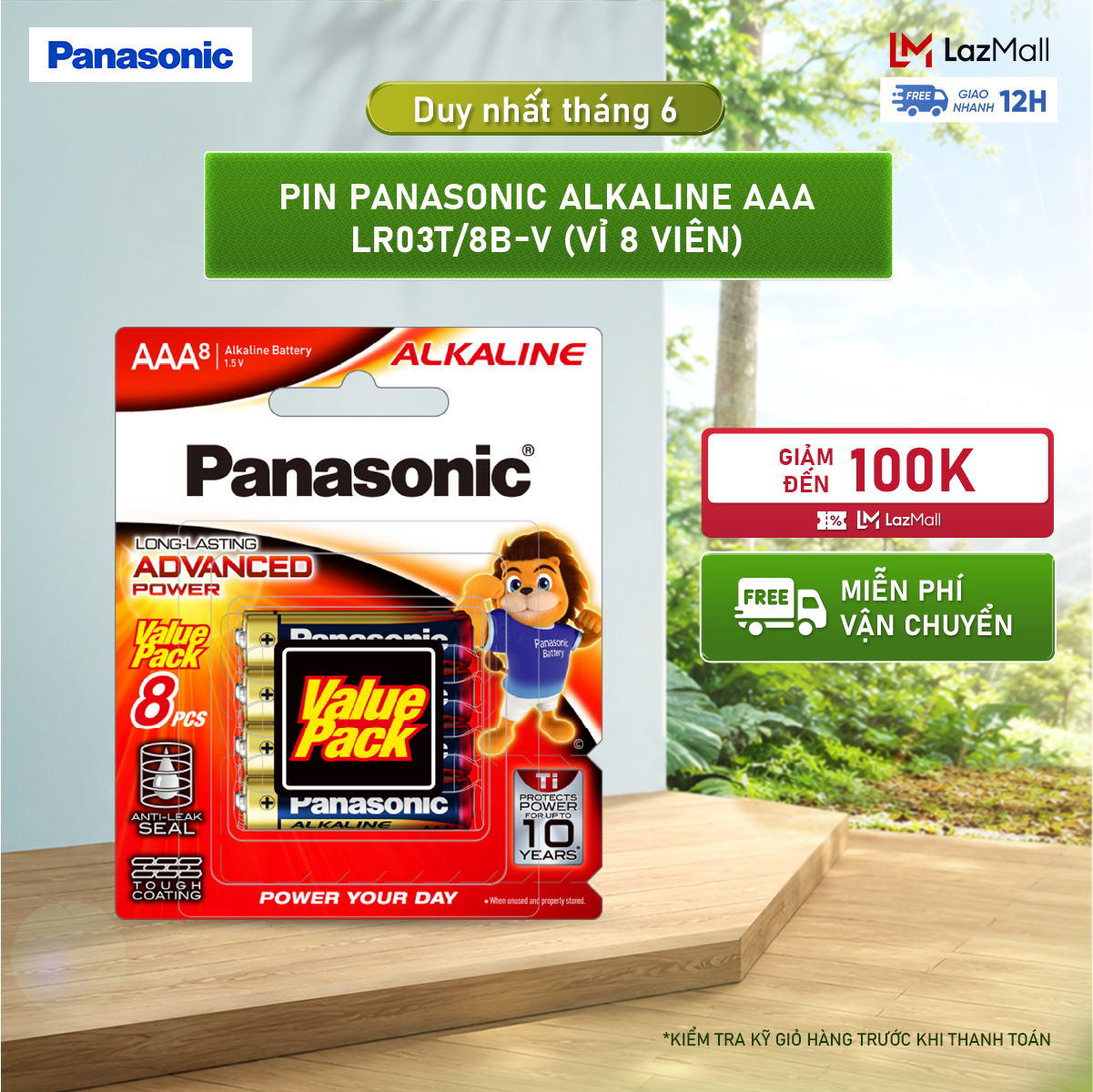 Vỉ 8 viên Pin Panasonic Alkaline AAA LR03T/8B-V – Hàng Chính Hãng