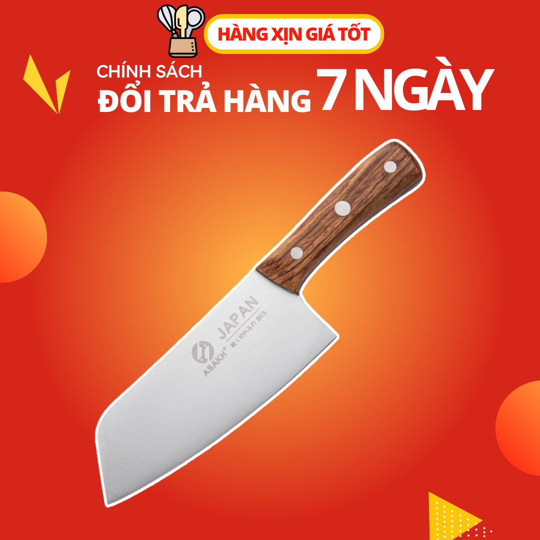 Dao thái thịt inox Asakh Nhật bản chất liệu inox không gỉ, sắc bén, cán gỗ cầm chắc tay