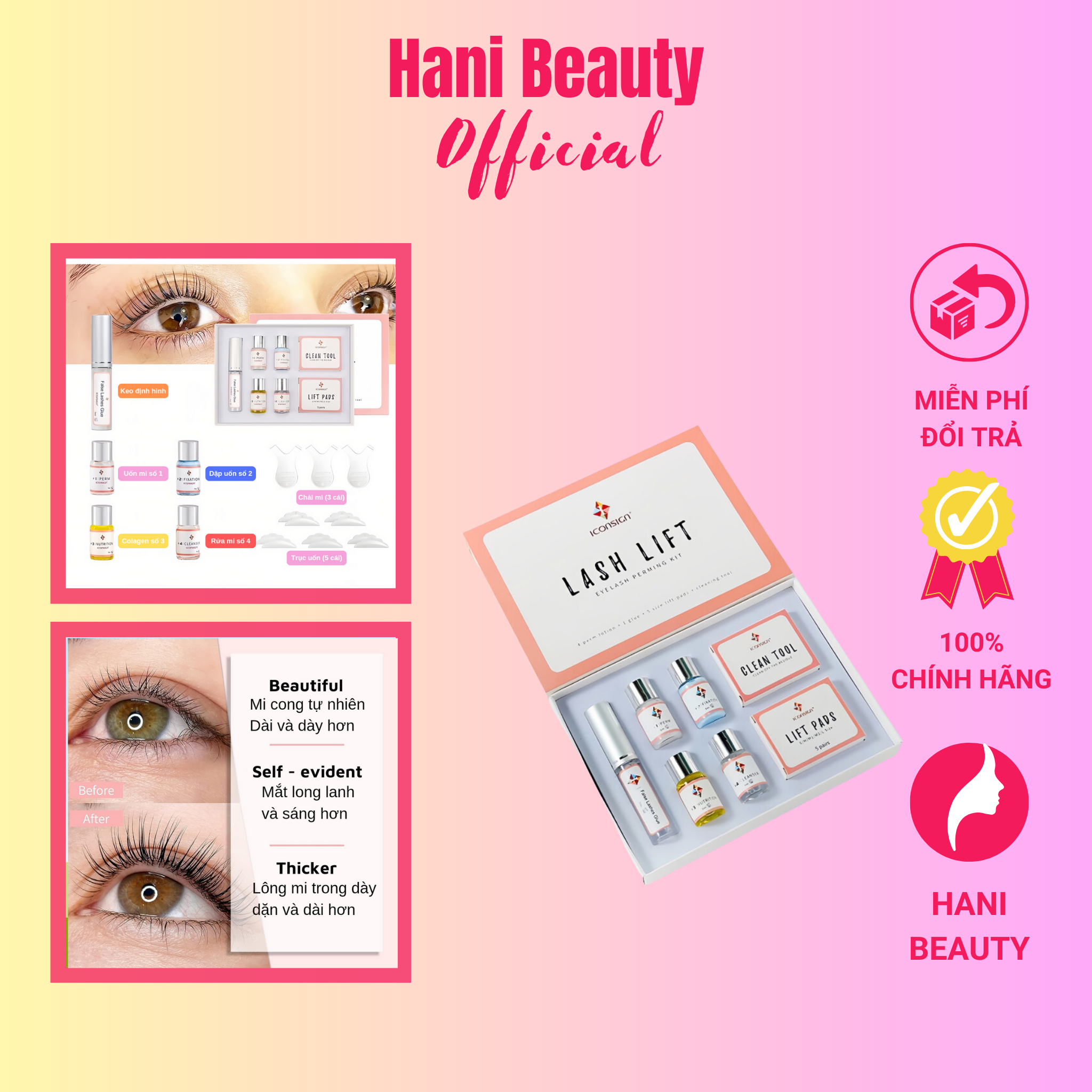 Set uốn mi lash lift ollagen 3d 6d - hàn quốc - hani beauty