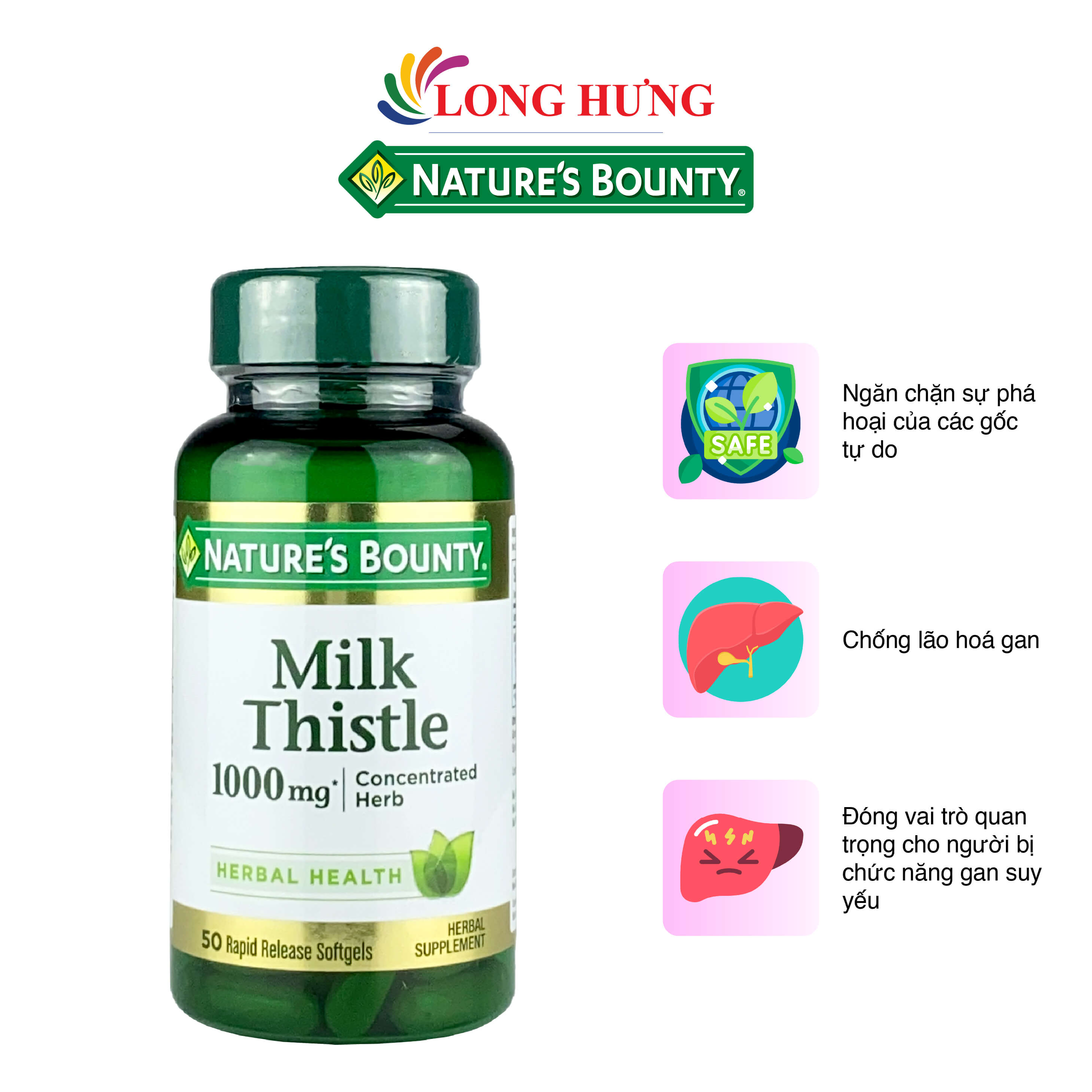 Viên uống Nature s Bounty Milk Thistle 1000mg hỗ trợ thải độc gan 50 viên