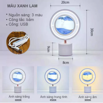 Tranh cát chuyển động 3d kèm led làm quà tặng, trang trí có thể điều chỉnh 2 màu ánh sáng và độ sáng độ tối