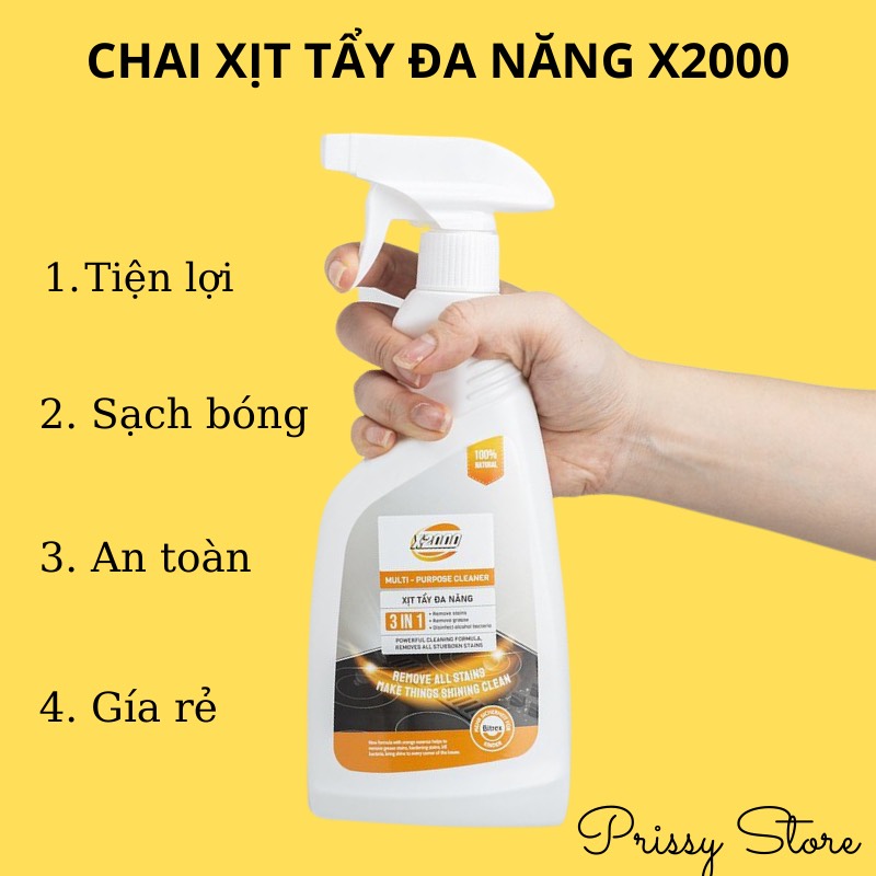 Chai xịt tẩy rửa đa năng x2000 loại bỏ vết bẩn vết rỉ sét cặn canxi  Prissy Store