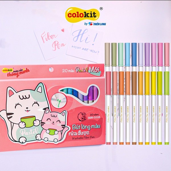 Bút lông 20 màu Pastel Washable Fiber Pen Thiên Long Colokit SWM-C008