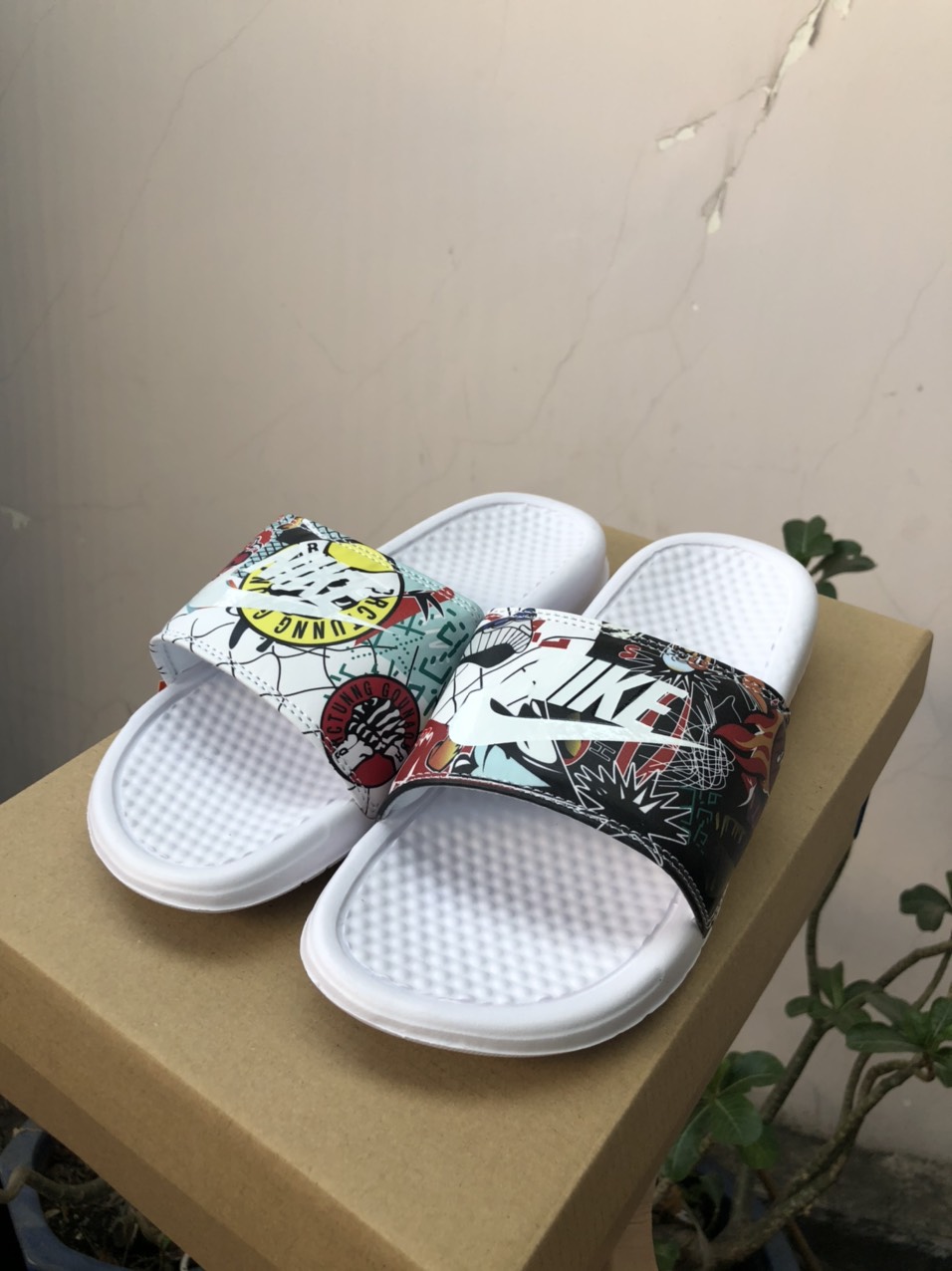 Dép Quai Ngang Nam Nữ-Nike-Họa tiết-Bóng rỗ