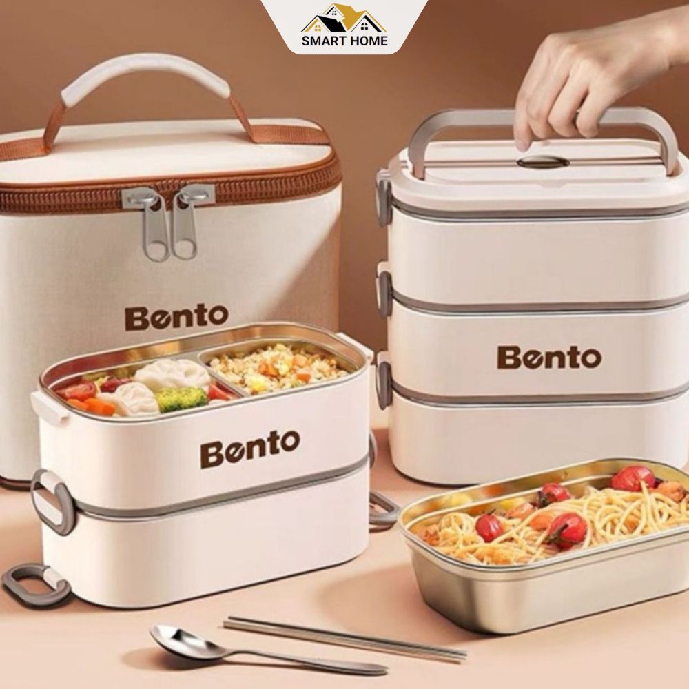 Hộp cơm giữ nhiệt bento hộp đựng cơm giữ nhiệt nhật bản bên trong inox 304