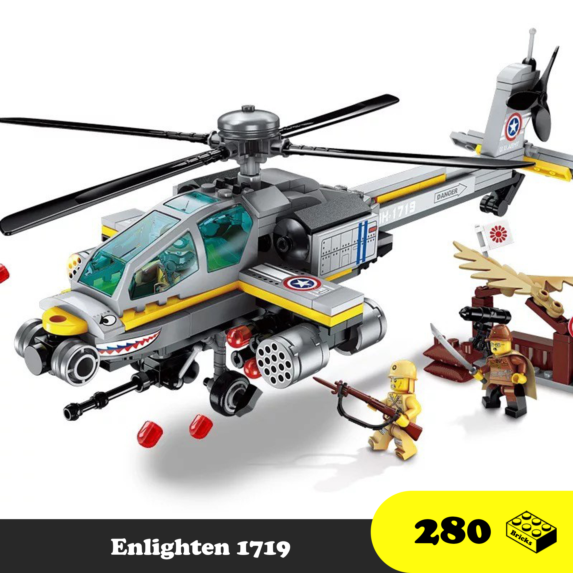 Đồ chơi Lego Máy Bay trực thăng Cá Mập hỏa lực chiến đấu, Enlighten 1719 ASSAULT BATTLEFIELD SERIES MILITARY, Xếp hình thông minh [280 Mảnh ghép]