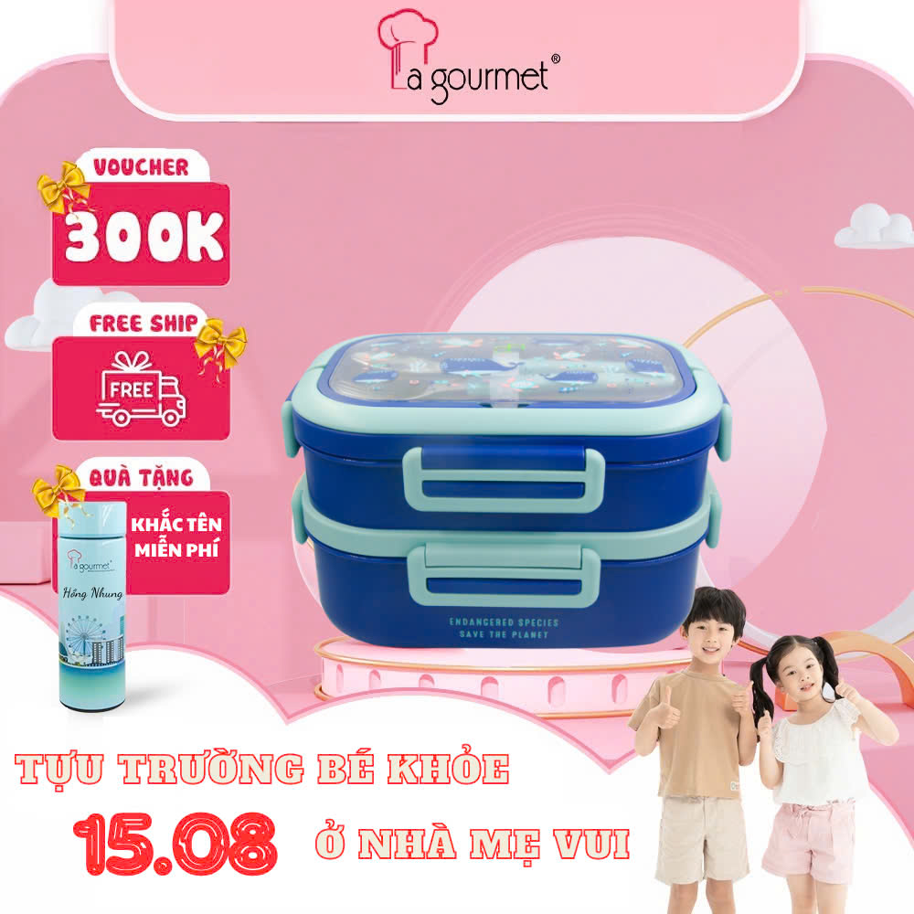 Camen đựng cơm giữ nhiệt 2 ngăn-2 tầng- Hộp cơm giữ nhiệt chống tràn 2 ngăn La gourmet Save Planet 1650ml /hộp cơm giữ nhiệt giá rẻ/Inox 304 cao cấp chính hãng - 375957