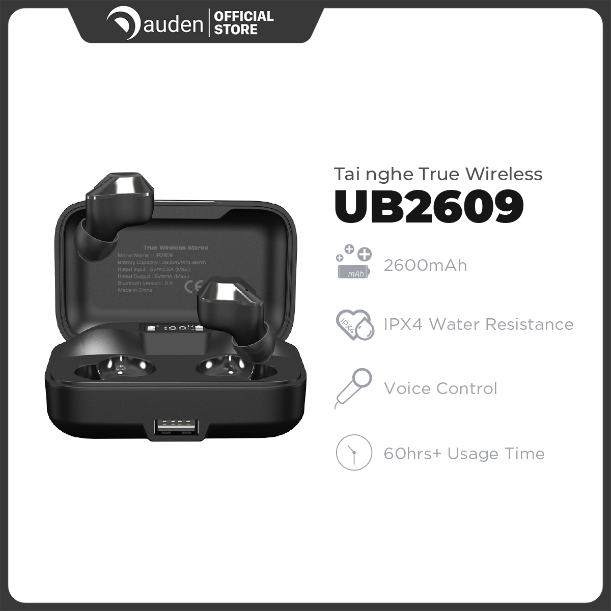 Tai nghe bluetooth không dây True Wireless ENERGIZER UB2609 hỗ trợ Bluetooth 5.0, chống thấm nước đạt chuẩn IPX4, pin siêu trâu nghe nhạc liên tục đến 4giờ - Hàng chính hãng bảo hành 12 tháng 1 đổi 1