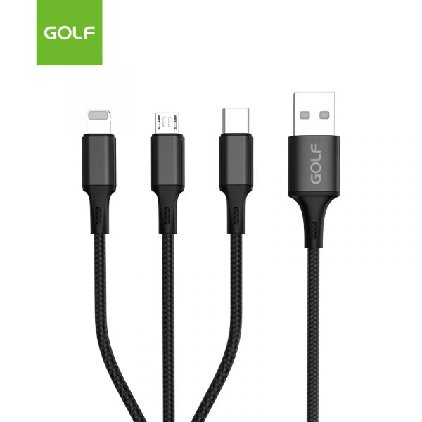 Cáp golf 3 in 1 sạc nhanh 3a gc-86 dây dù 1.2 mét
