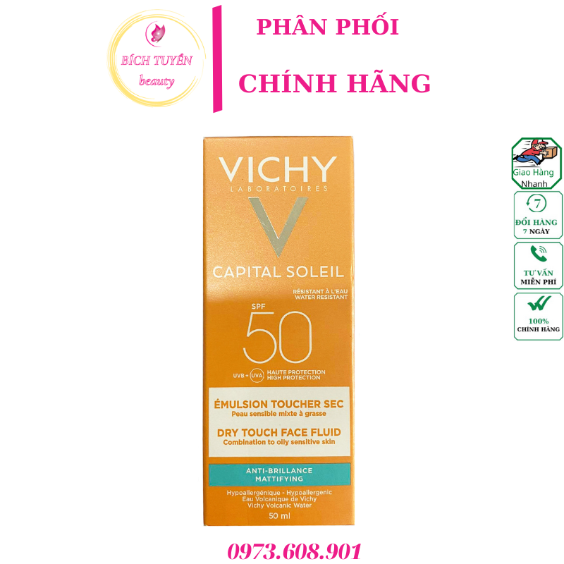 Kem Chống Nắng Vichy Thoáng Nhẹ Không Bóng Dầu SPF 50 50ml Ideal Soleil Dry Touch SPF 50
