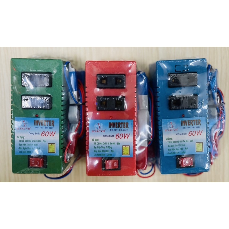 Bộ đảo điện 12v ra 220v 60w - ra 2 ổ cắm