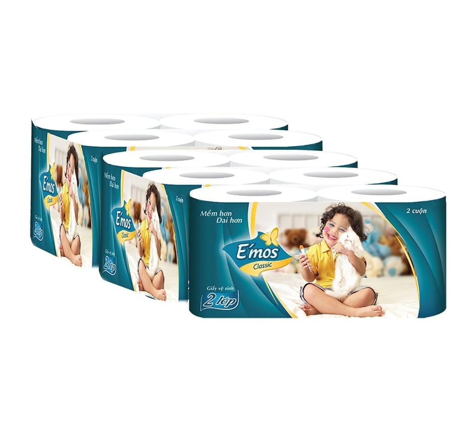 Giấy vệ sinh e'mos classic xanh 2 lớp lốc 10 cuộn