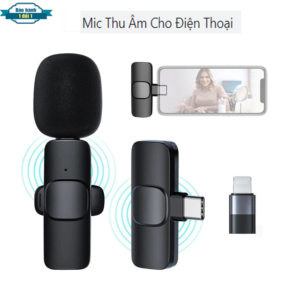 Micro Không Dây Cài Áo Thu Âm Cho Điện Thoại Micro mini mic cài áo ko dây kẹp cổ áo Thu âm Livestream.