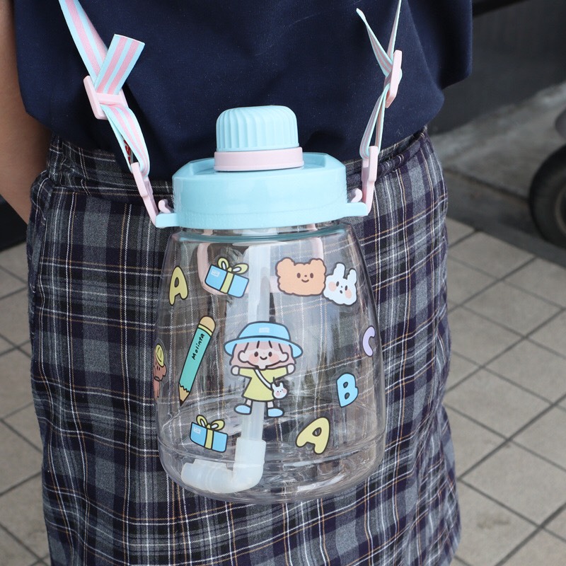 Bình nước 1 lít. bình nước cute 1000ml có tặng kèm stiker. bình nước đáng yêu cho bé
