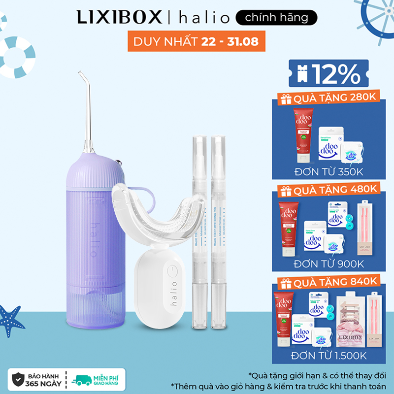 Combo Máy Tăm Nước Cầm Tay UltraClean Oral Irrigator - Periwinkle Và Máy Tẩy Trắng Răng Halio Blue Light Enhancer
