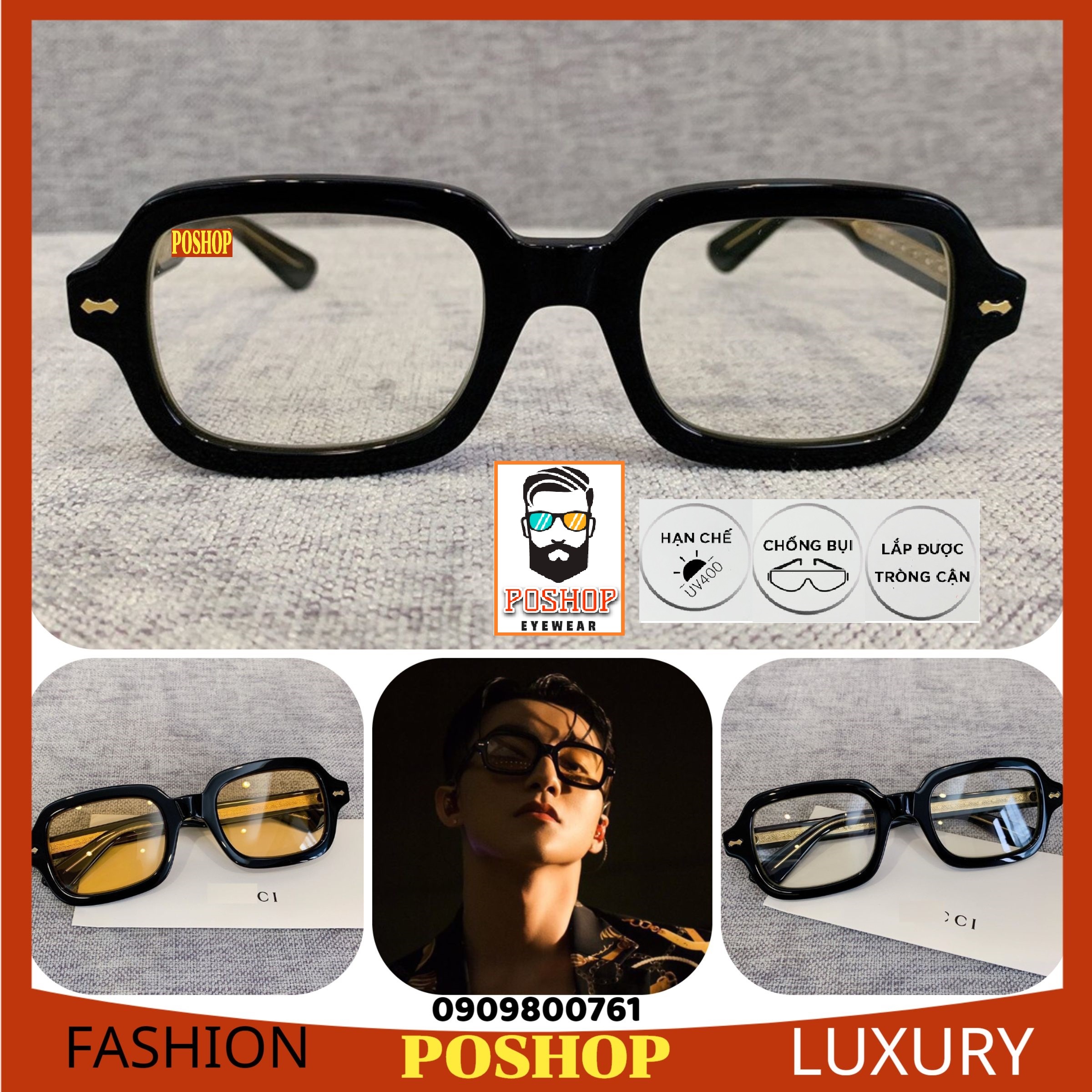 Kính râm cao cấp nam nữ kính mát thời trang unisex gọng mắt vuông tròng chống chói tia UV màu sắc hot trend hàng quốc dễ đeo đi đêm ST - POSHOP