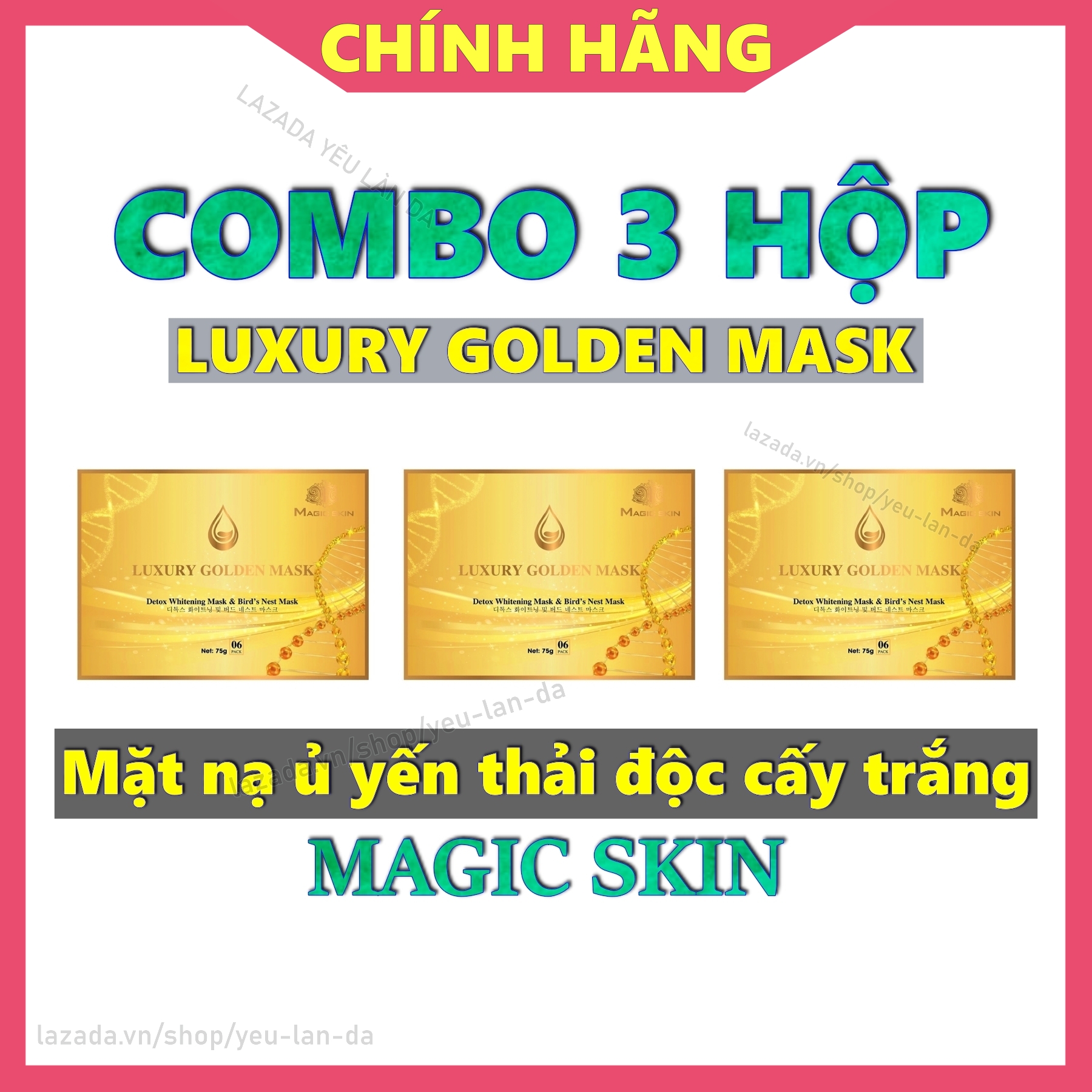 [ Sỉ 3 hộp ] MagicSkin Luxury Golden Mask mặt nạ Ủ YẾN THẢI ĐỘC  TRẮNG dưỡng da hút chì mờ nám